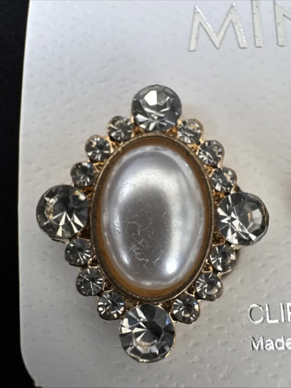 Mint Rhinestone Faux Gold Pearl CZ Fashion Clip On Earrings 1.1